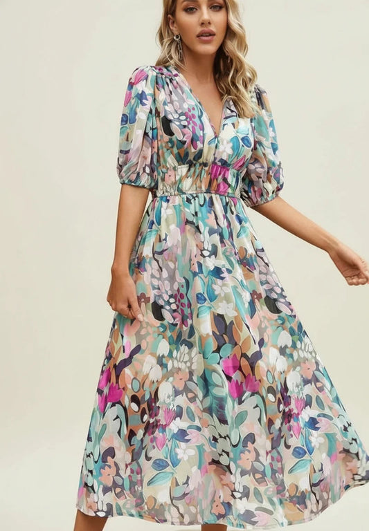 Women's Floral A-Line Midi Dress