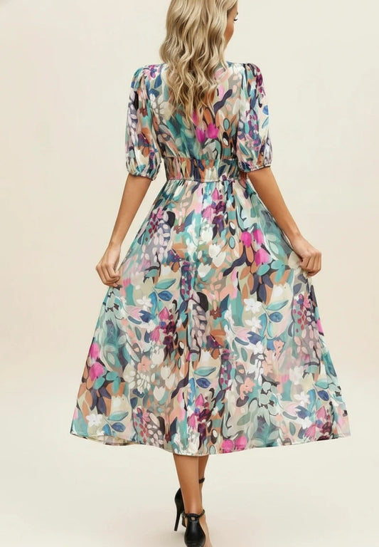 Women's Floral A-Line Midi Dress