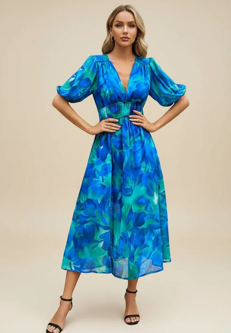 Women's Floral A-Line Midi Dress
