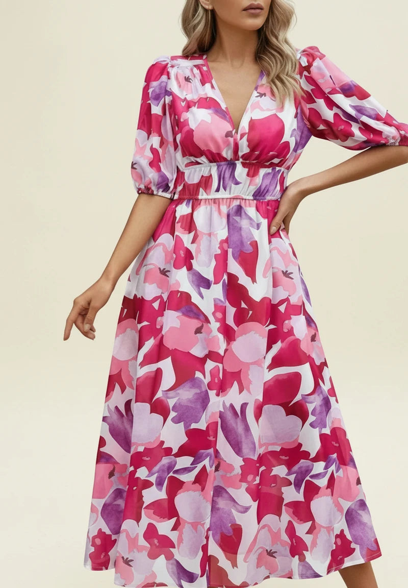 Women's Floral A-Line Midi Dress