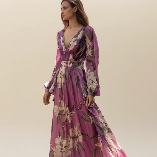 Women's Floral Long Sleeve Maxi Dress