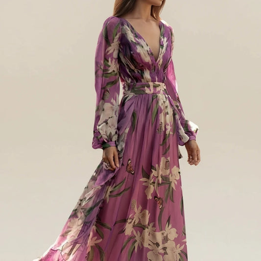 Women's Floral Long Sleeve Maxi Dress