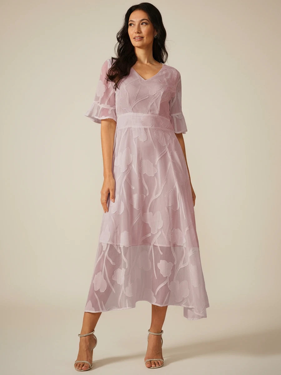 Women's Floral V-Neck A-Line Midi Dress