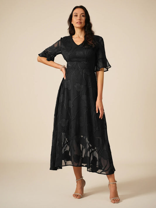 Women's Floral V-Neck A-Line Midi Dress