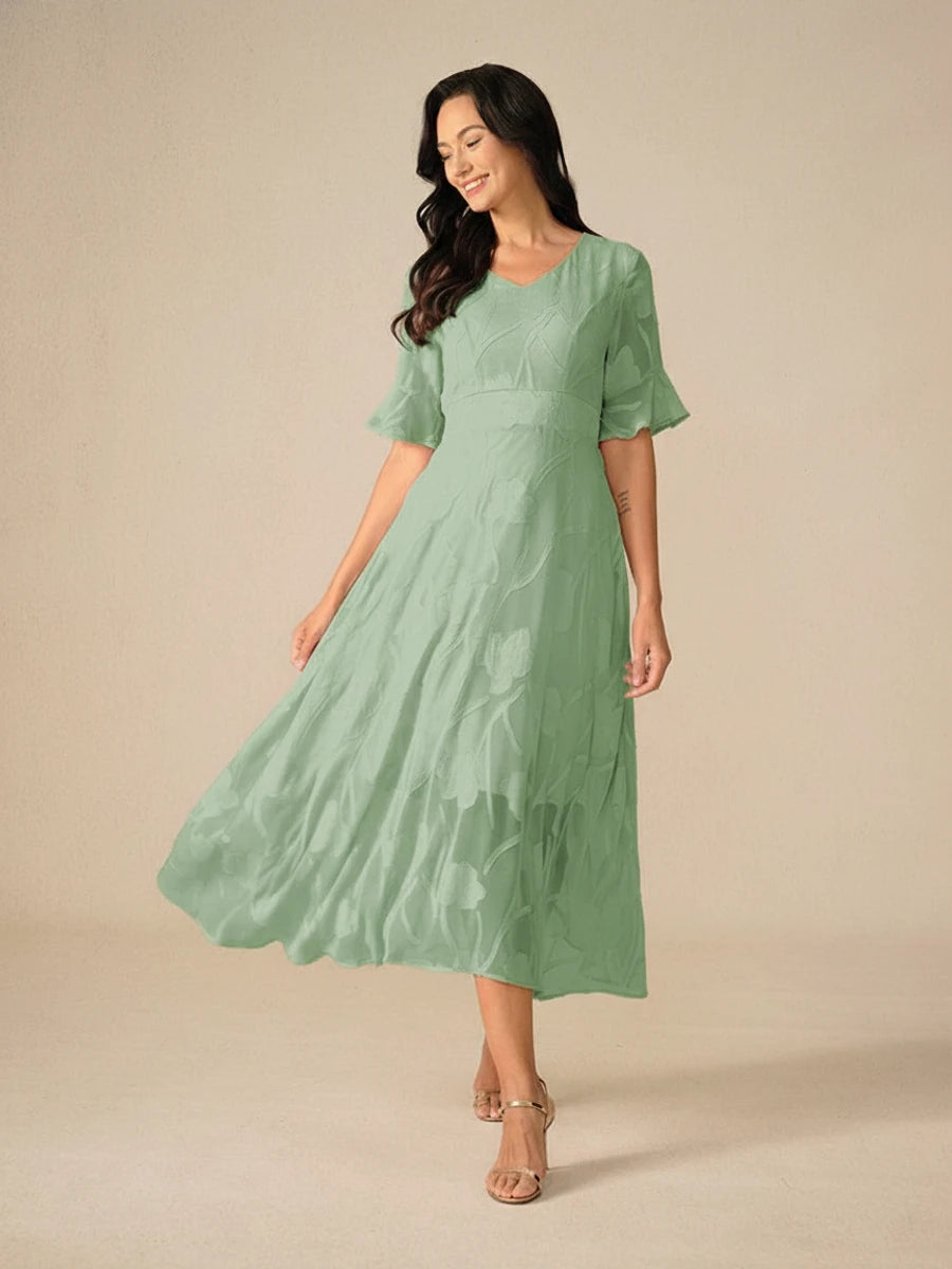 Women's Floral V-Neck A-Line Midi Dress