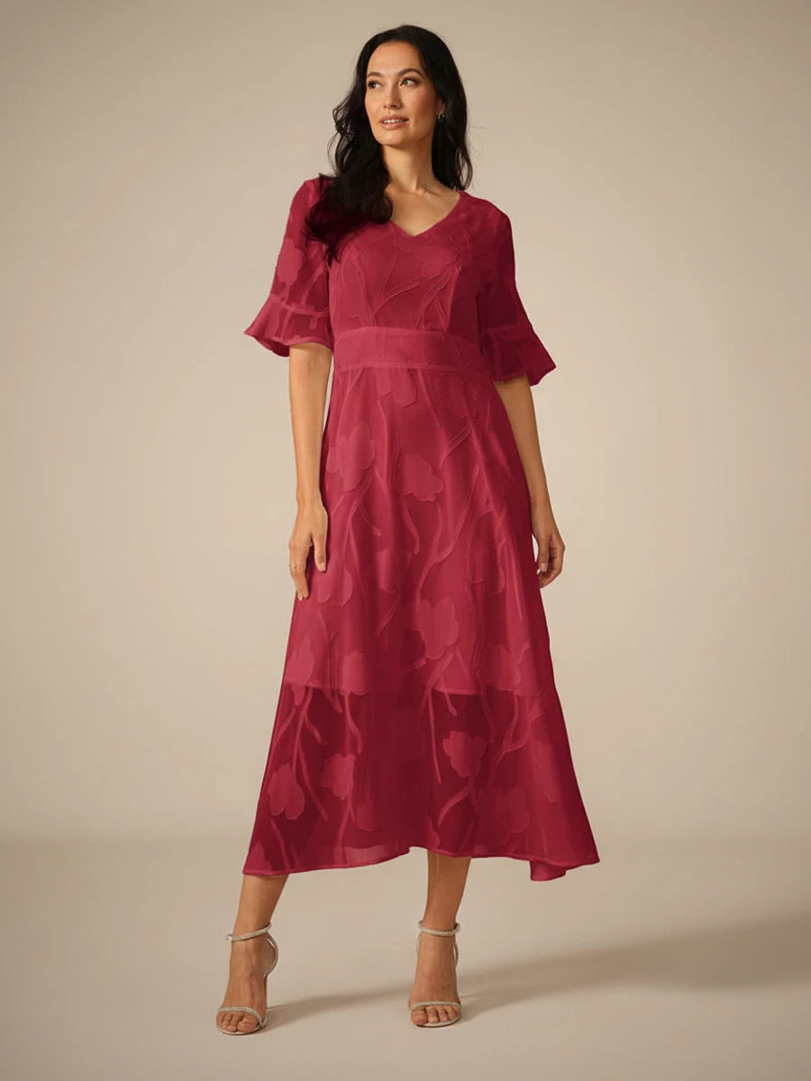 Women's Floral V-Neck A-Line Midi Dress