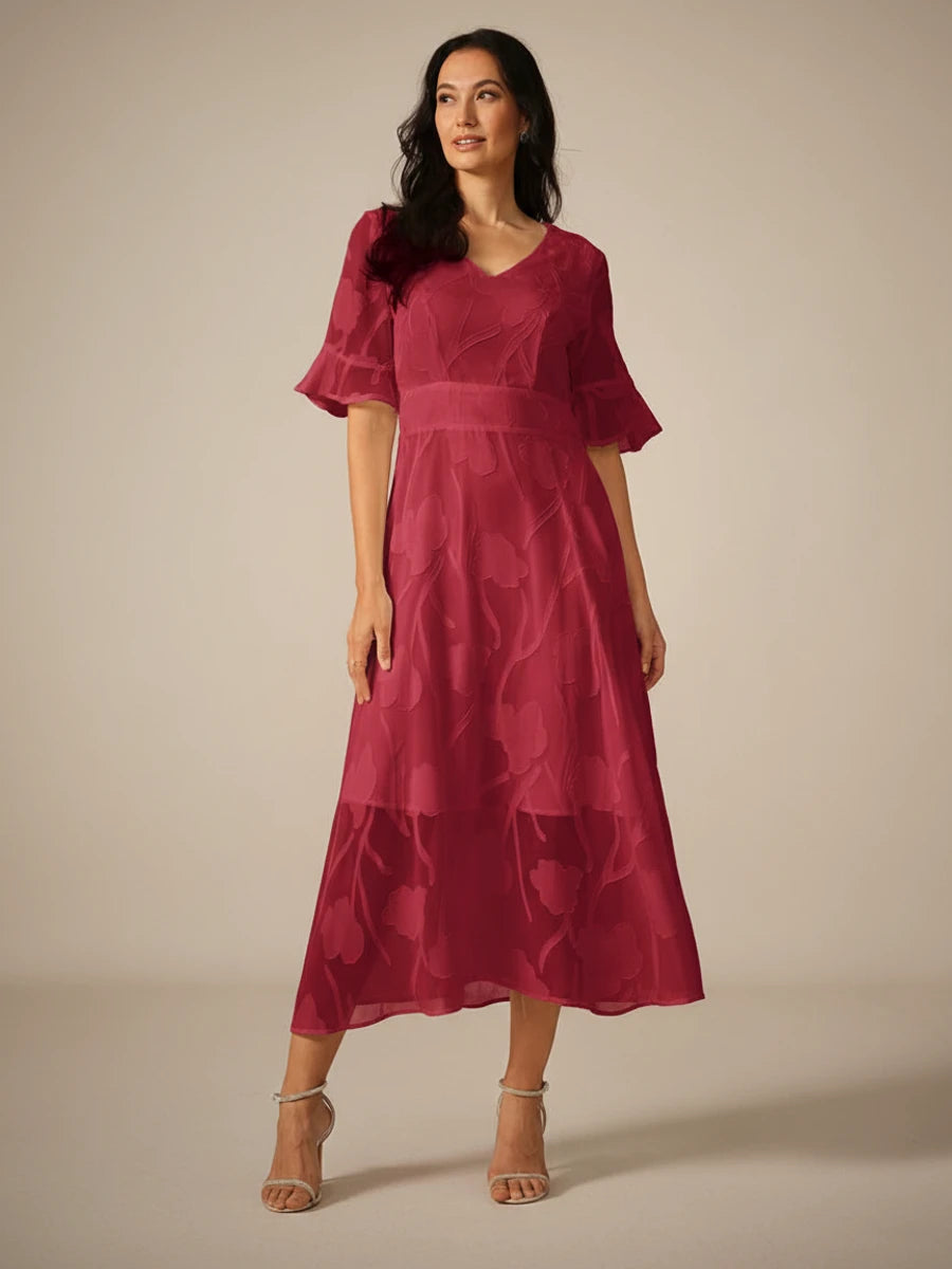 Women's Floral V-Neck A-Line Midi Dress