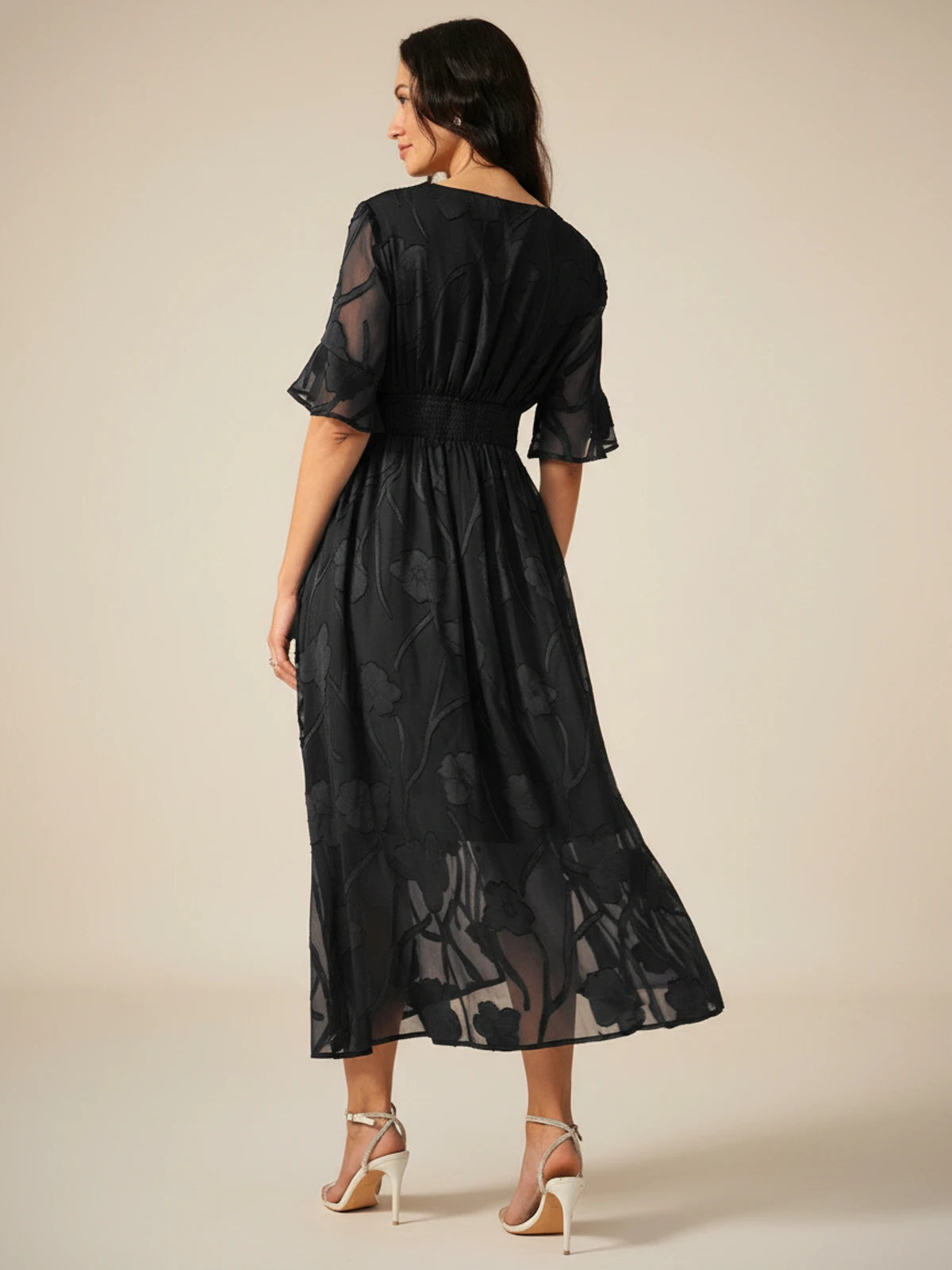 Women's Floral V-Neck A-Line Midi Dress