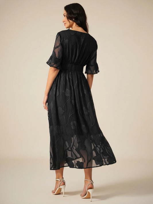 Women's Floral V-Neck A-Line Midi Dress