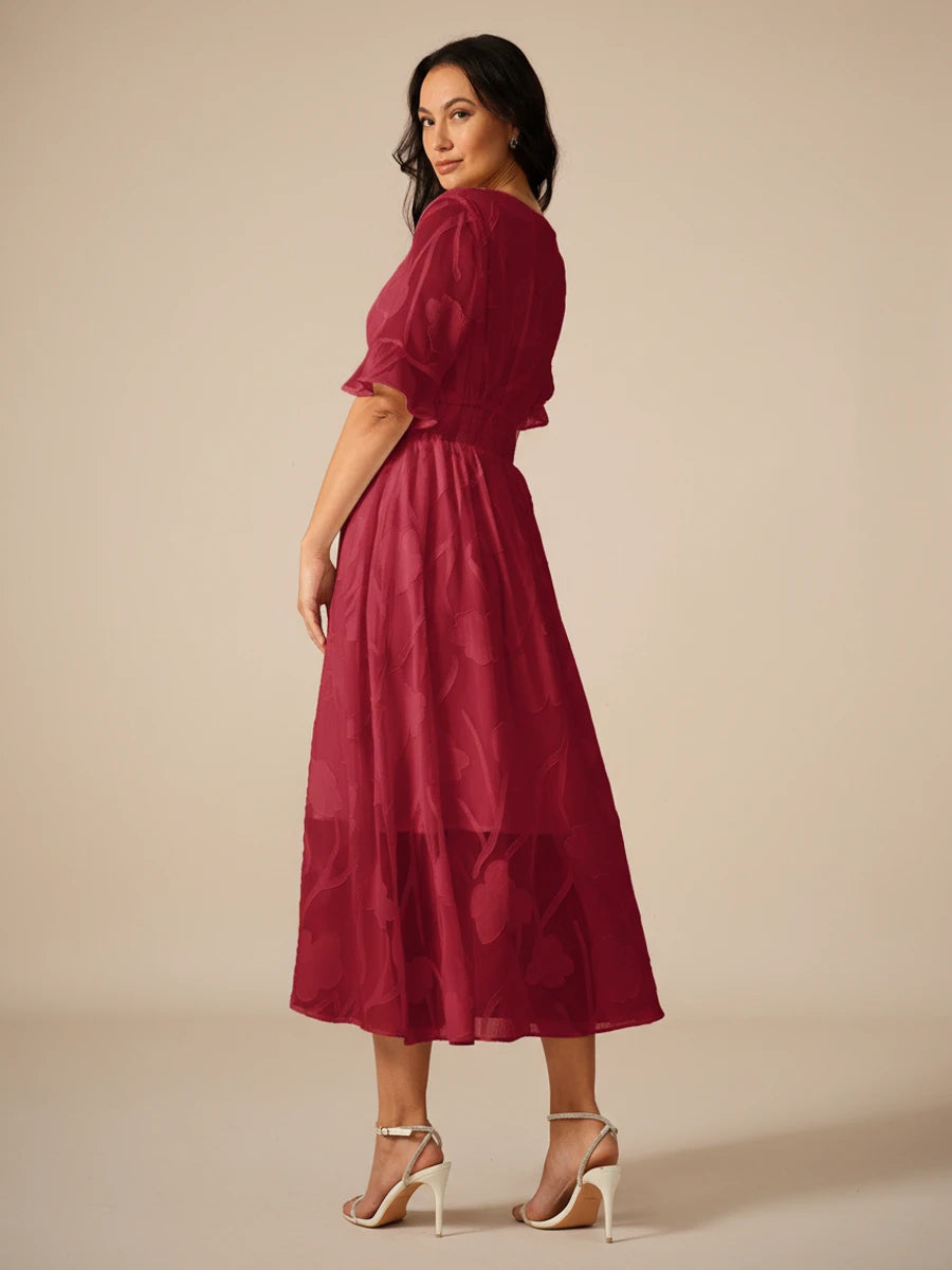 Women's Floral V-Neck A-Line Midi Dress