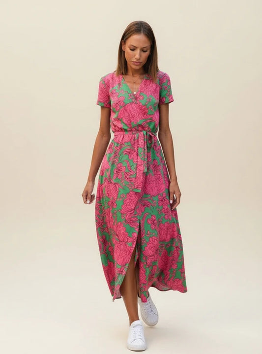 Women's Floral Wrap Midi Dress