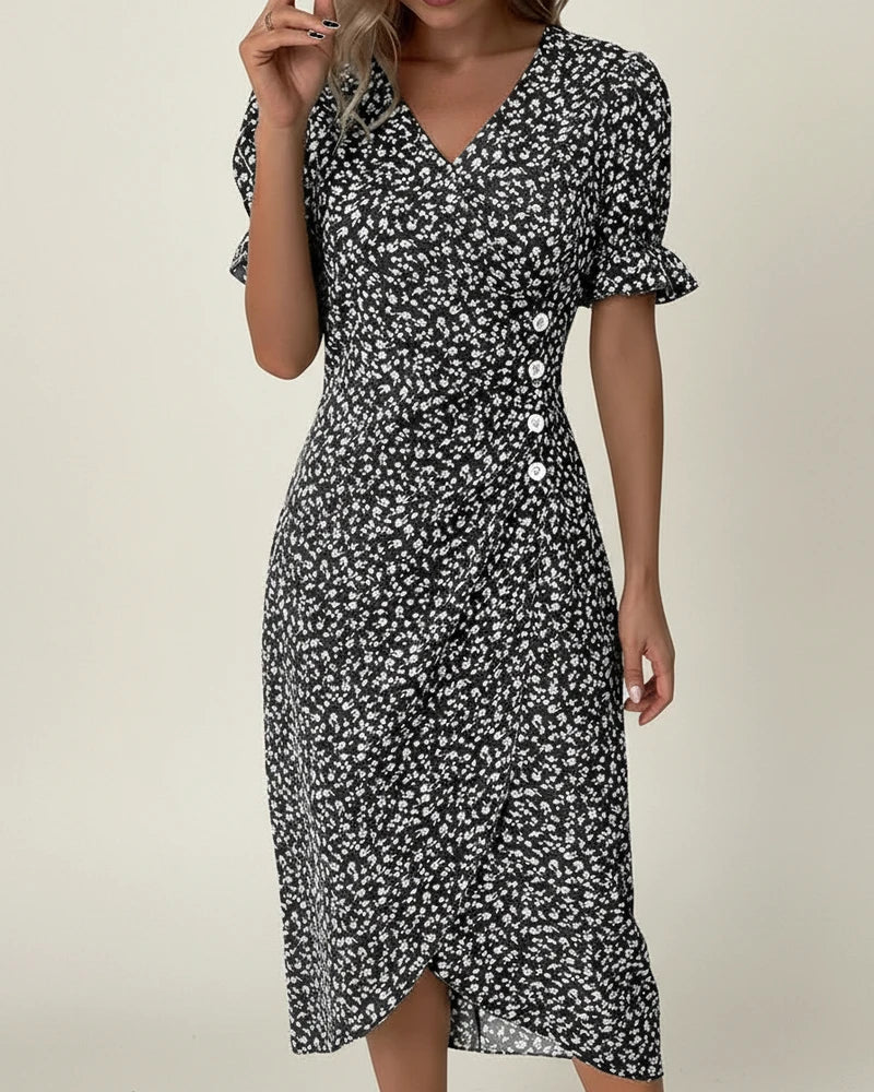 Women's Floral Wrap Midi Dress