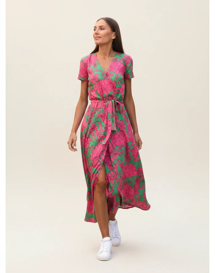Women's Floral Wrap Midi Dress