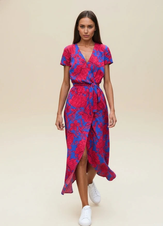 Women's Floral Wrap Midi Dress