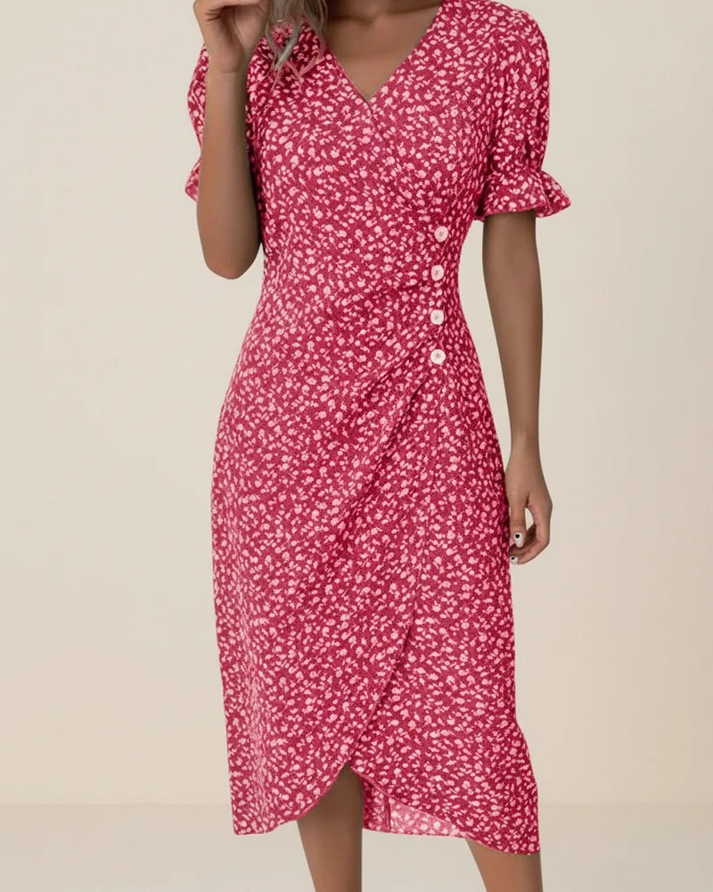 Women's Floral Wrap Midi Dress