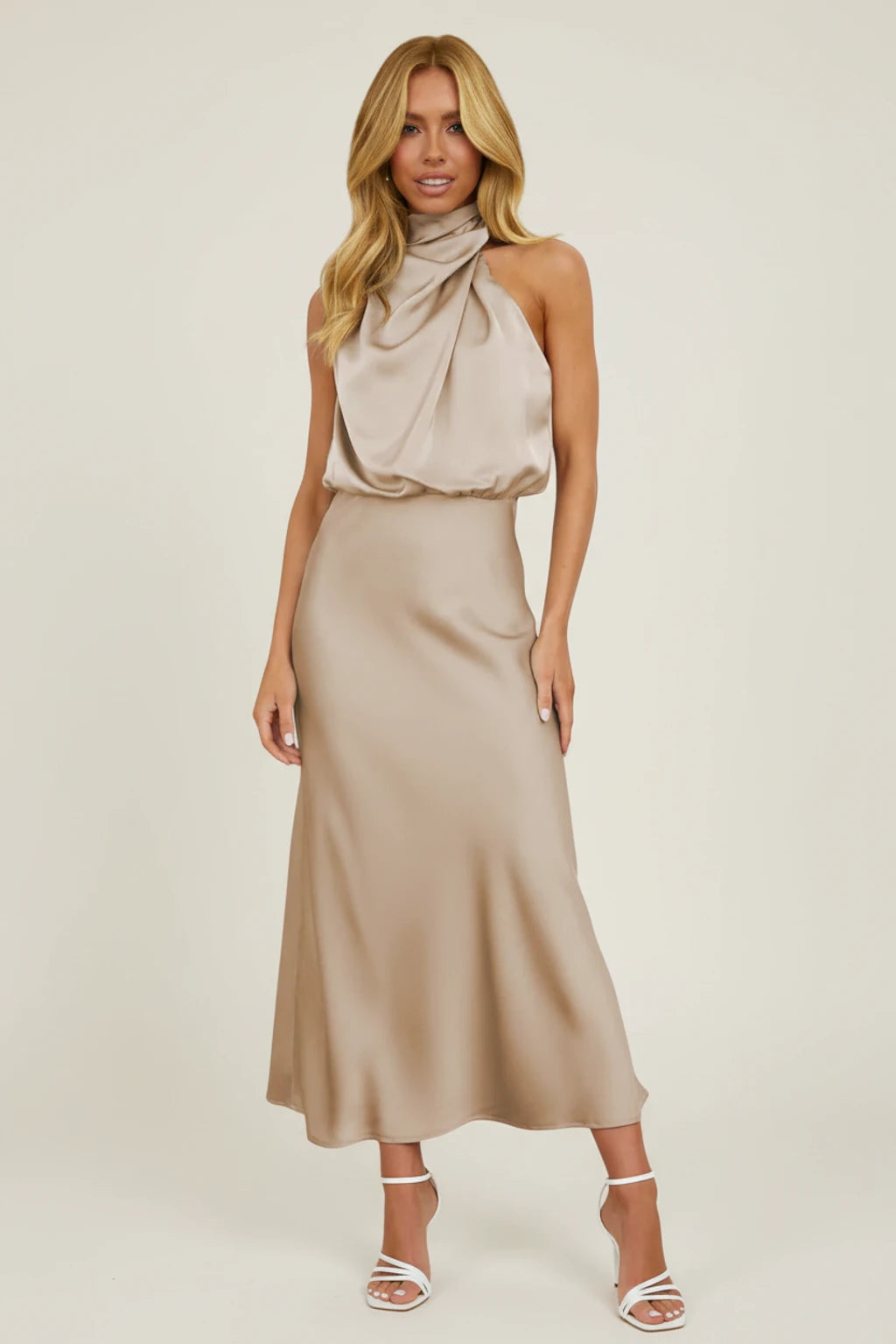 Women's Halter Evening Midi Dress