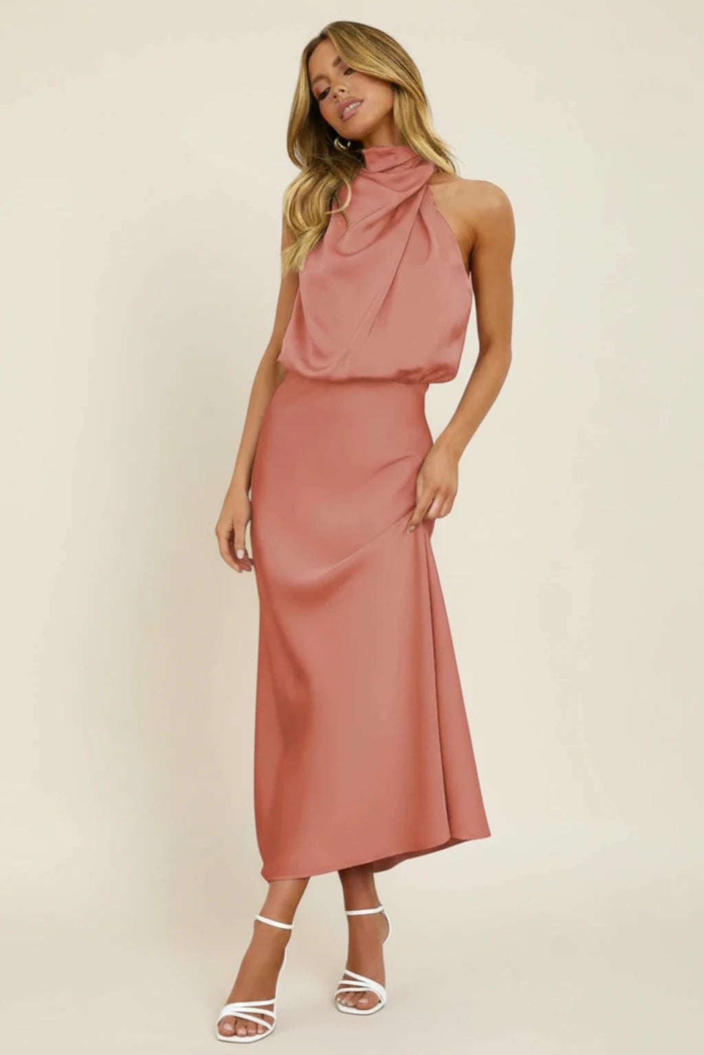 Women's Halter Evening Midi Dress