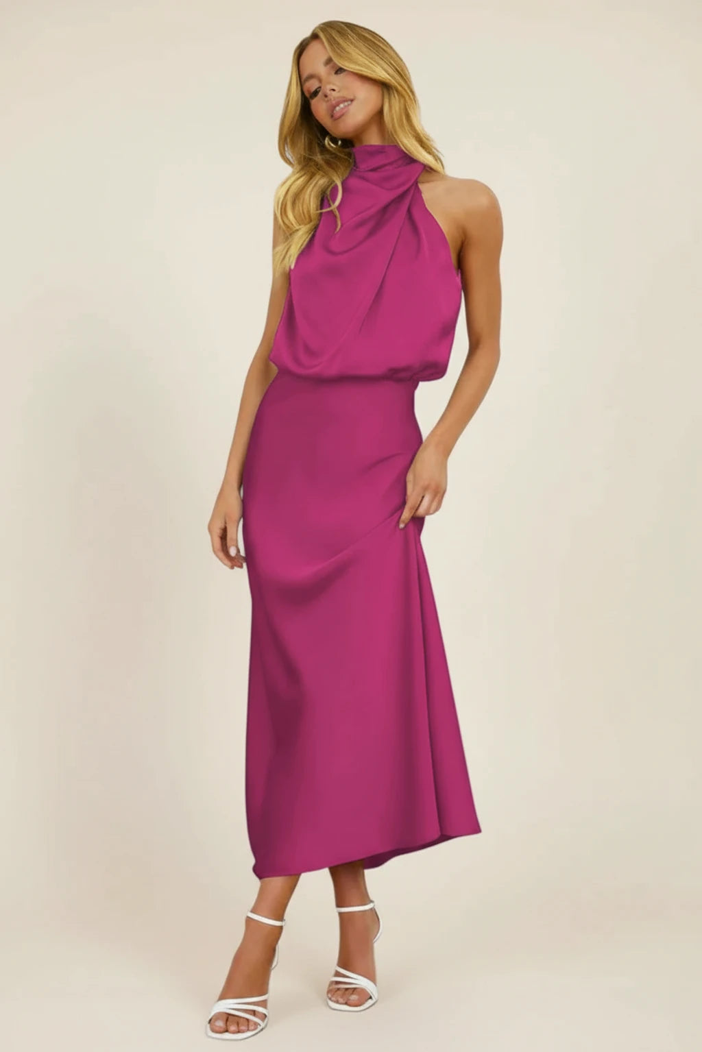 Women's Halter Evening Midi Dress