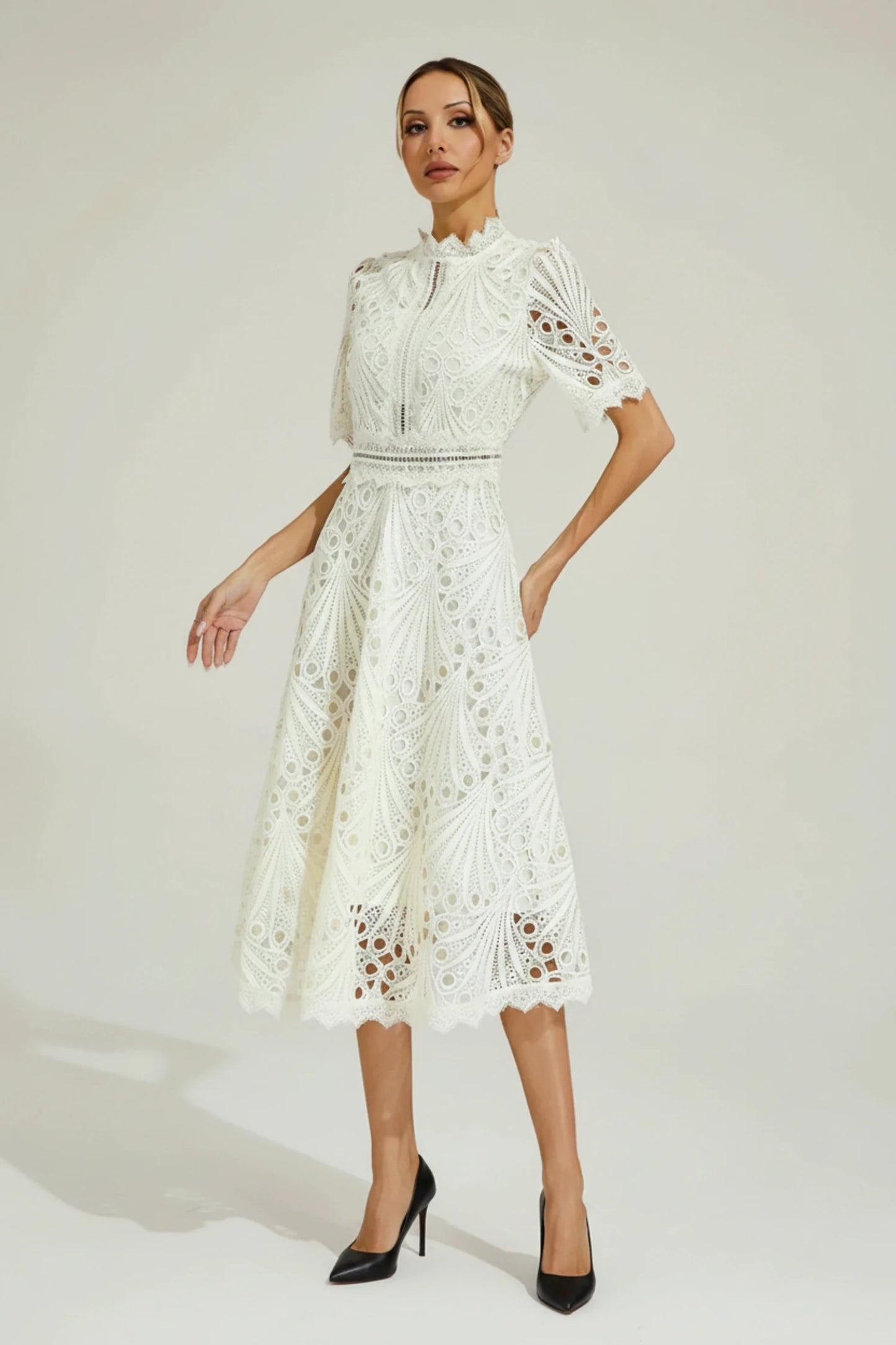 Women's High Neck A-Line Midi Dress