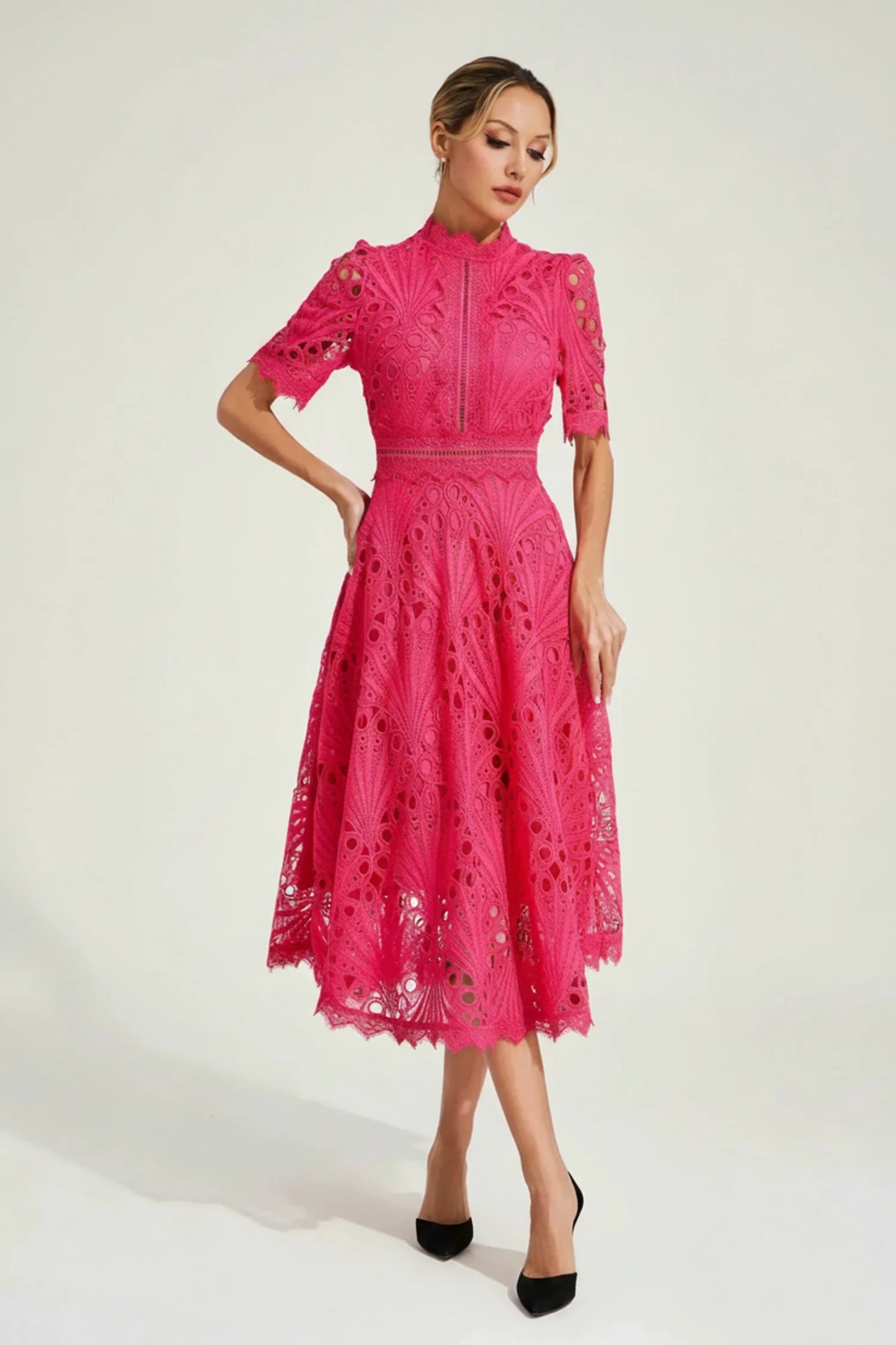 Women's High Neck A-Line Midi Dress