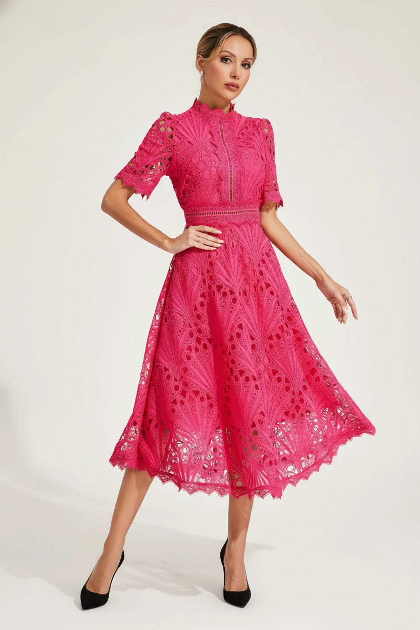 Women's High Neck A-Line Midi Dress