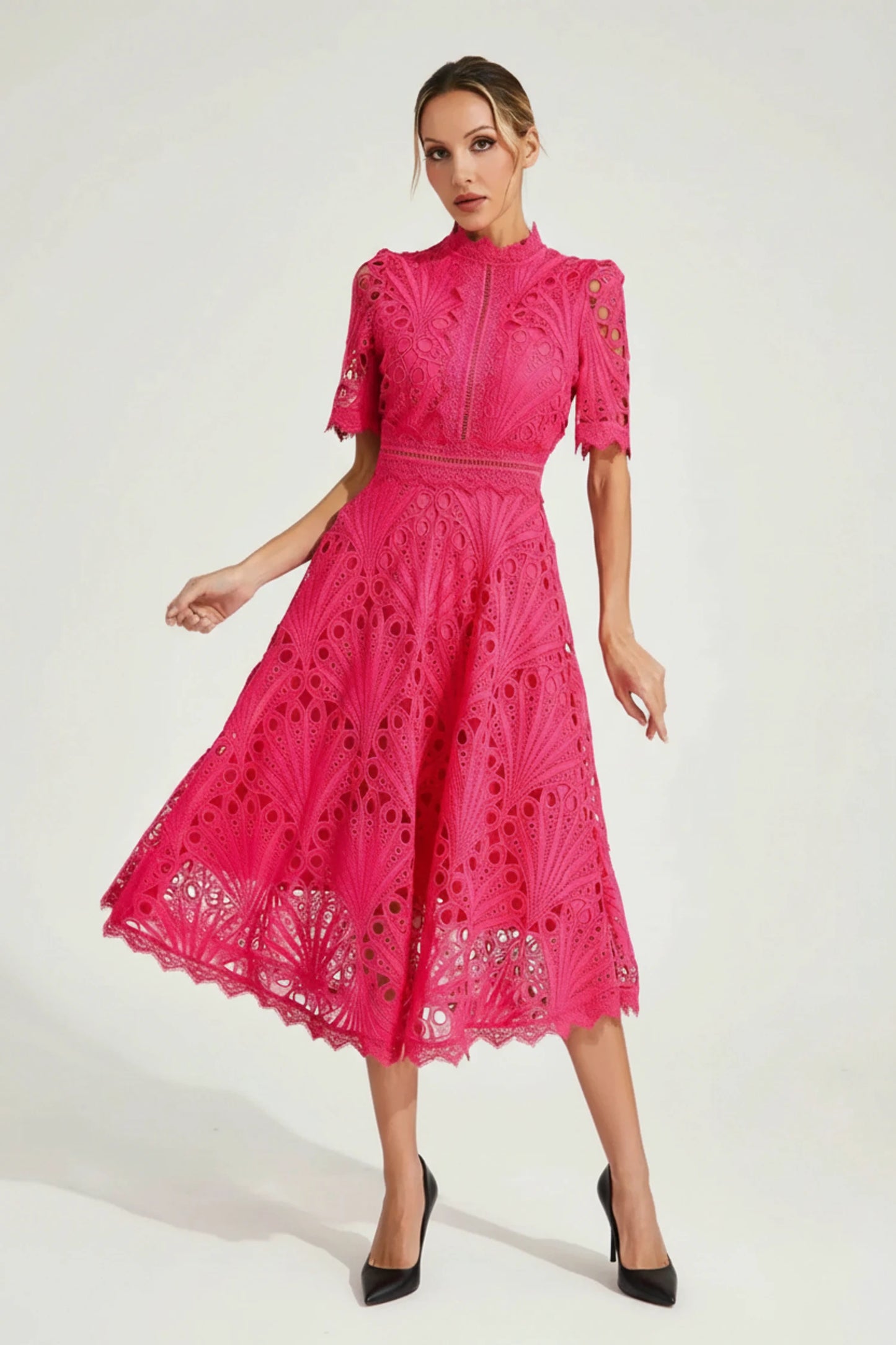 Women's High Neck A-Line Midi Dress