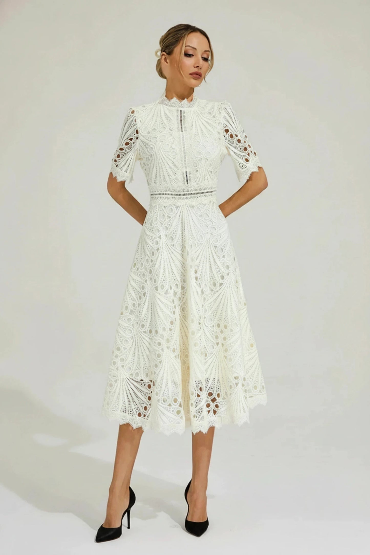 Women's High Neck A-Line Midi Dress