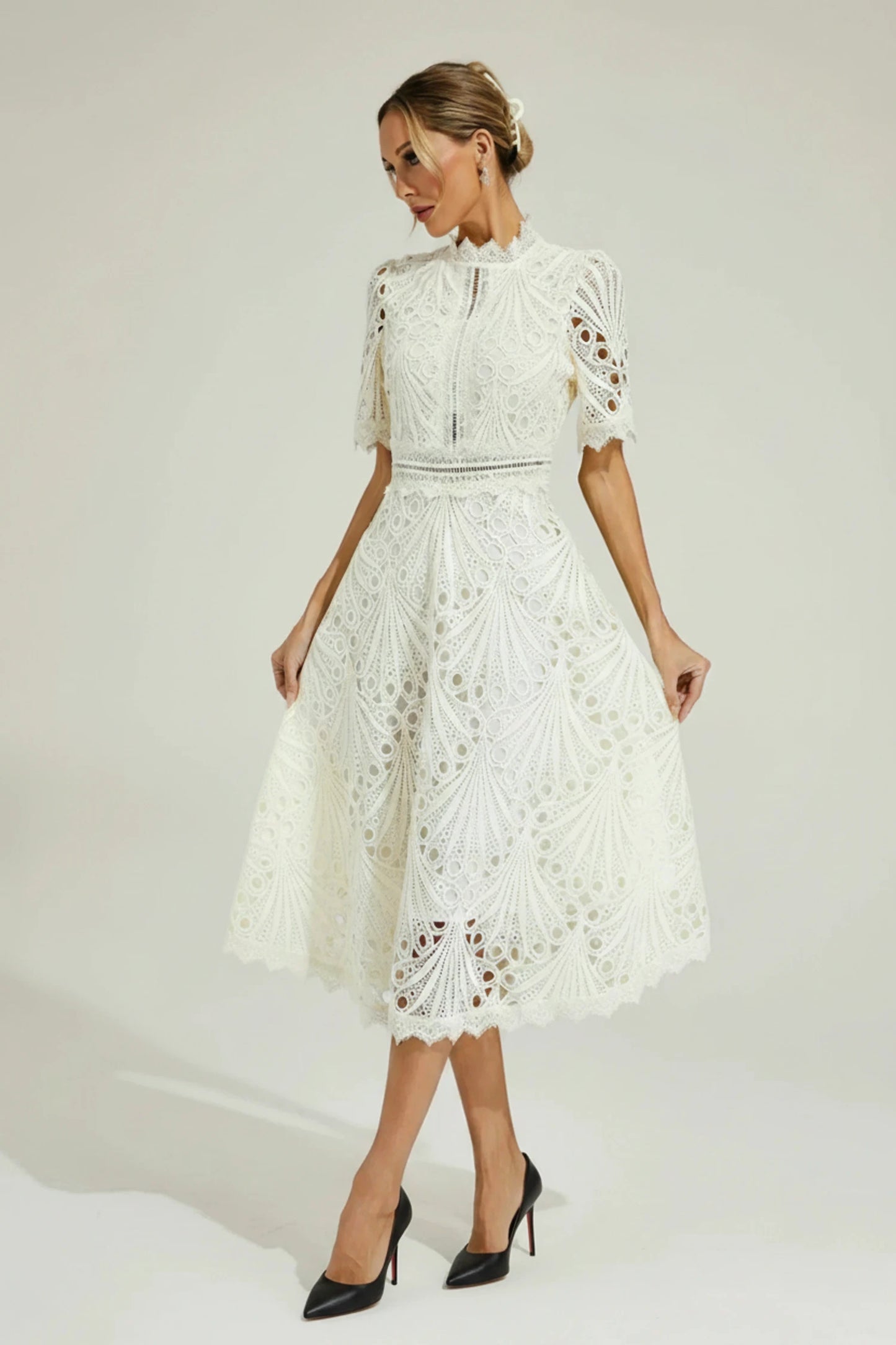 Women's High Neck A-Line Midi Dress