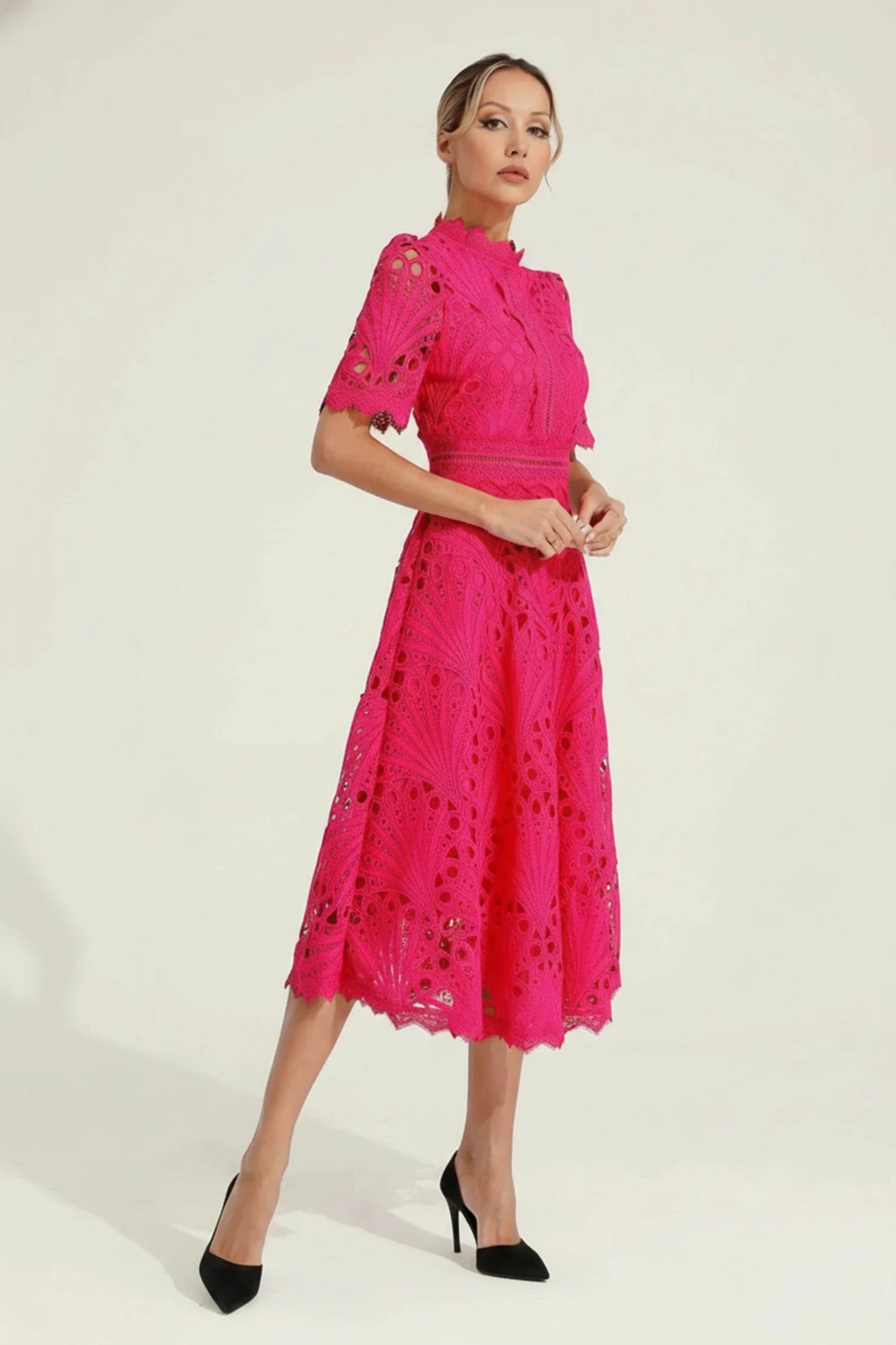 Women's High Neck A-Line Midi Dress