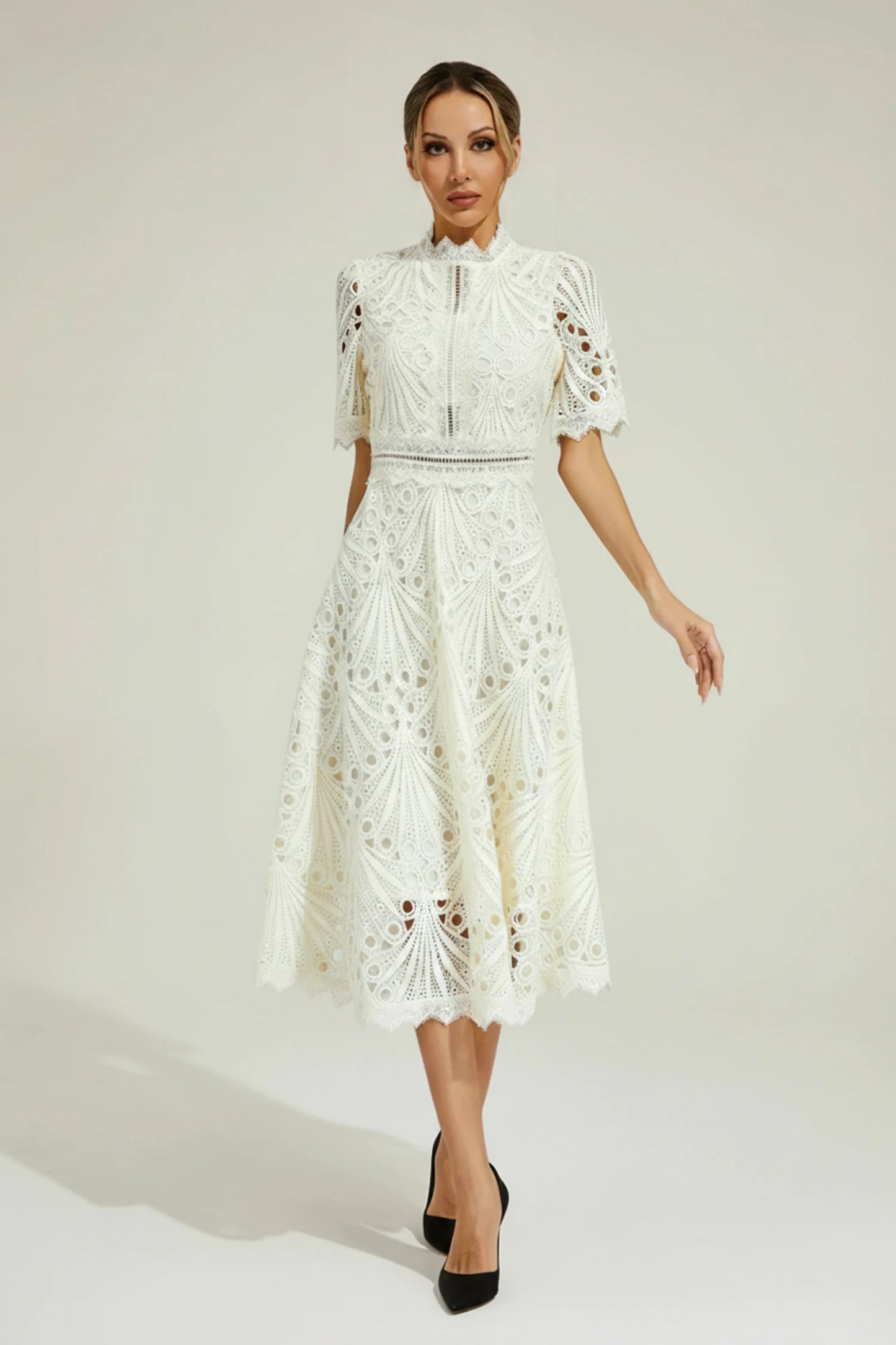 Women's High Neck A-Line Midi Dress