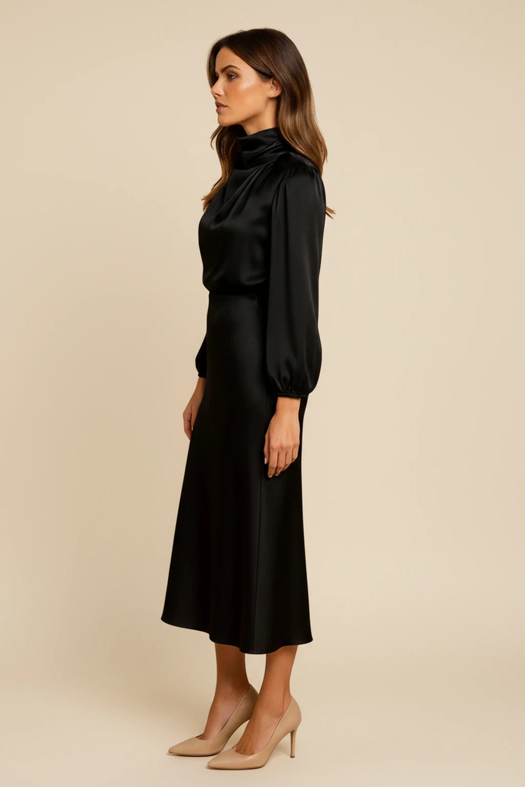 Women's Long Sleeve A-Line Midi Dress