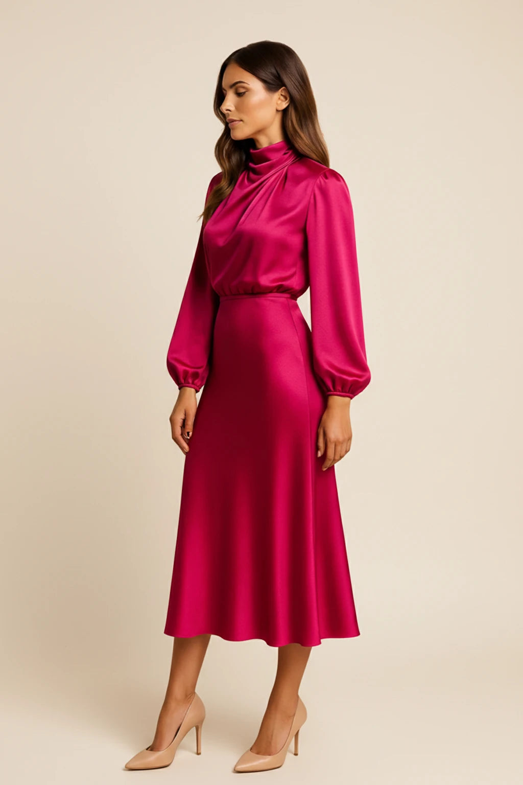 Women's Long Sleeve A-Line Midi Dress