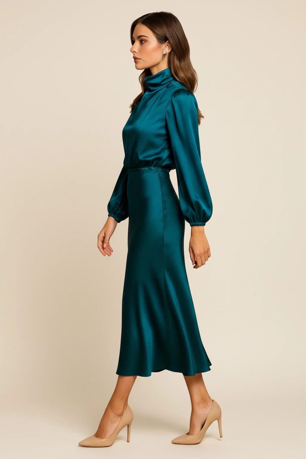 Women's Long Sleeve A-Line Midi Dress