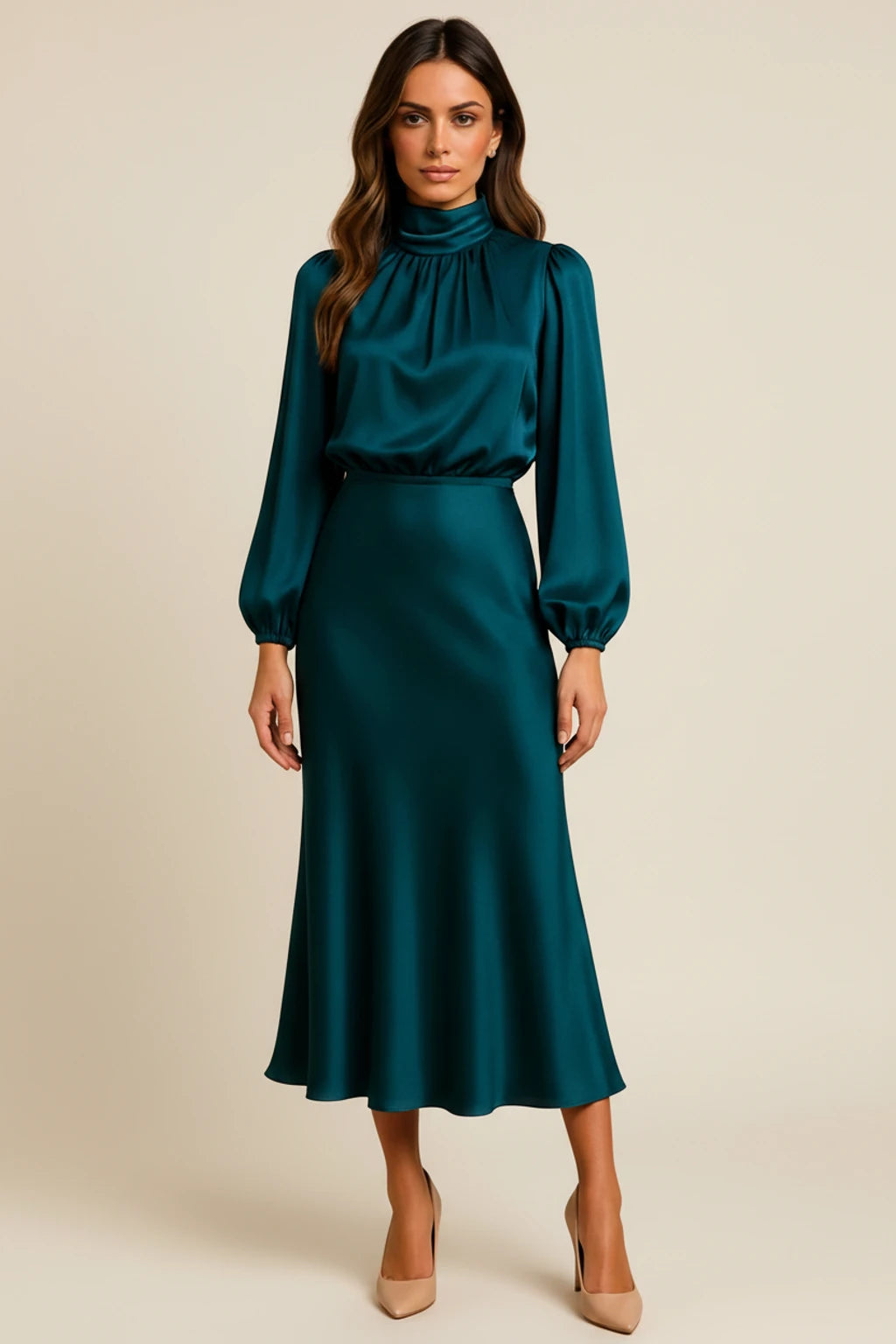 Women's Long Sleeve A-Line Midi Dress