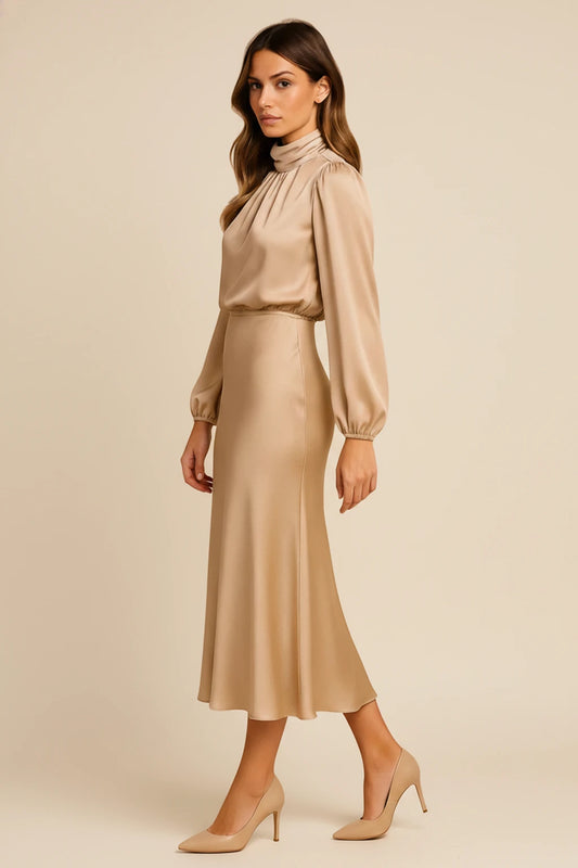 Women's Long Sleeve A-Line Midi Dress