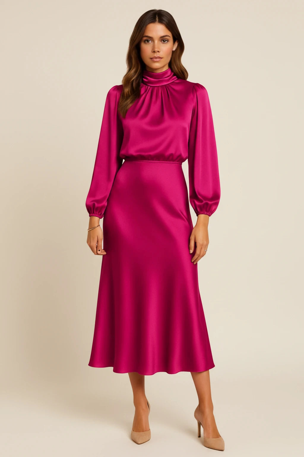 Women's Long Sleeve A-Line Midi Dress