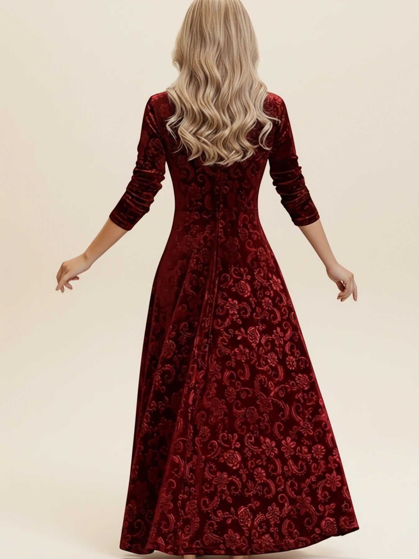 Elegant Velvet Square Neck Long Sleeve Midi Dress