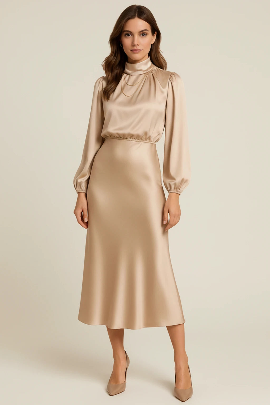 Women's Long Sleeve A-Line Midi Dress
