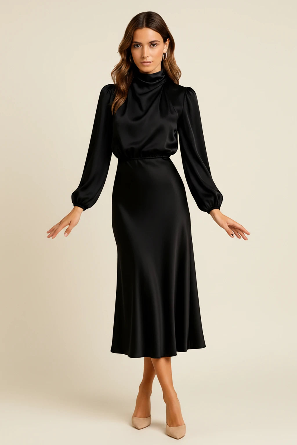 Women's Long Sleeve A-Line Midi Dress