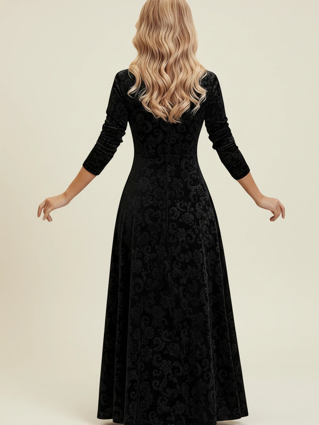 Elegant Velvet Square Neck Long Sleeve Midi Dress