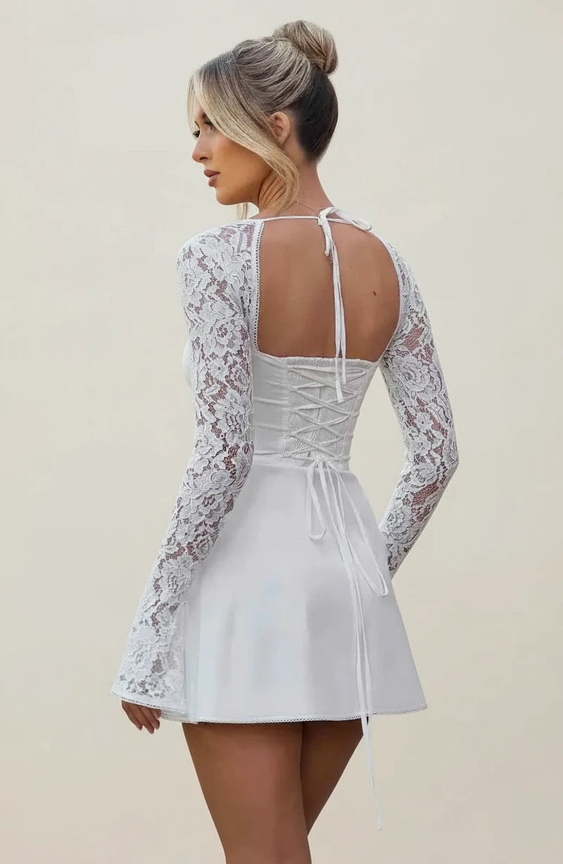Cute Lace Long Sleeve A Line Mini Dress Closora Cute Lace Long Sleeve A Line Mini Dress Closora