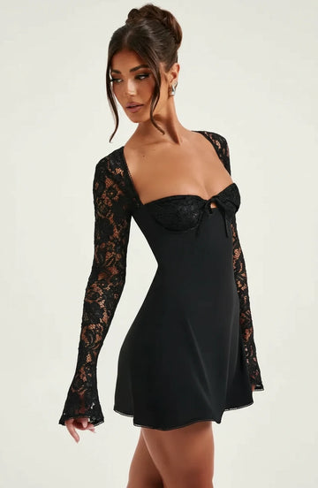 long sleeve a line mini dress Cute Lace Long Sleeve A Line Mini Dress – Closora