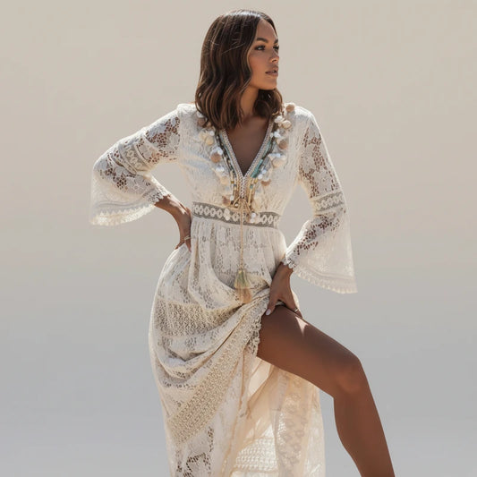 Women's Long Sleeve Boho Maxi Dress
