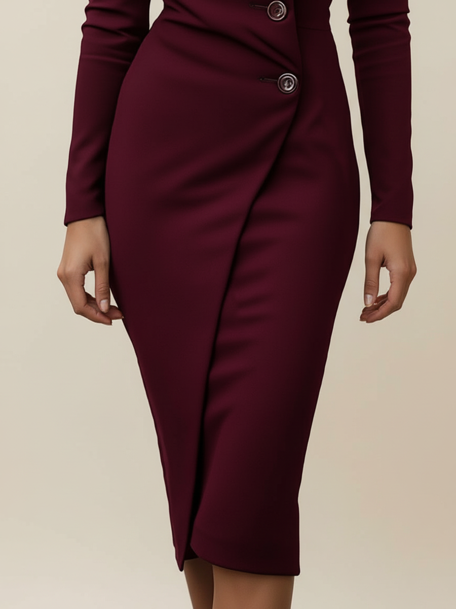 Women's Long Sleeve Wrap Midi Dress