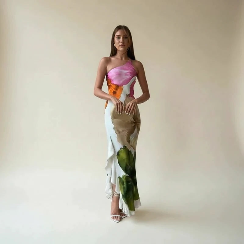 Women's One-Shoulder Slip Maxi Dress