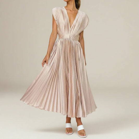 Women's Pleated A-Line Midi Dress