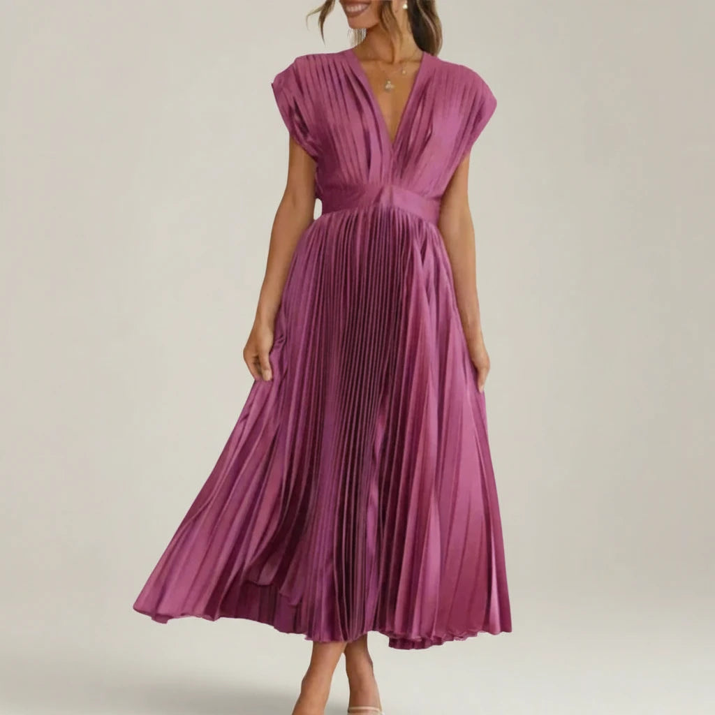 Women's Pleated A-Line Midi Dress