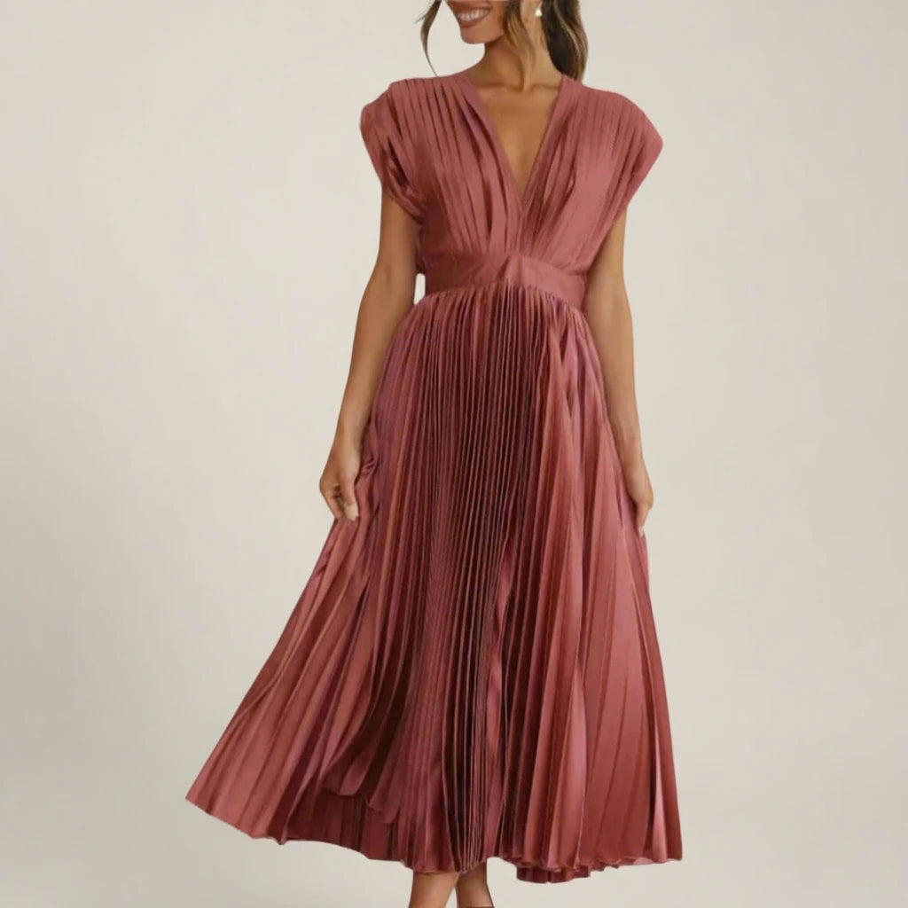 Women's Pleated A-Line Midi Dress