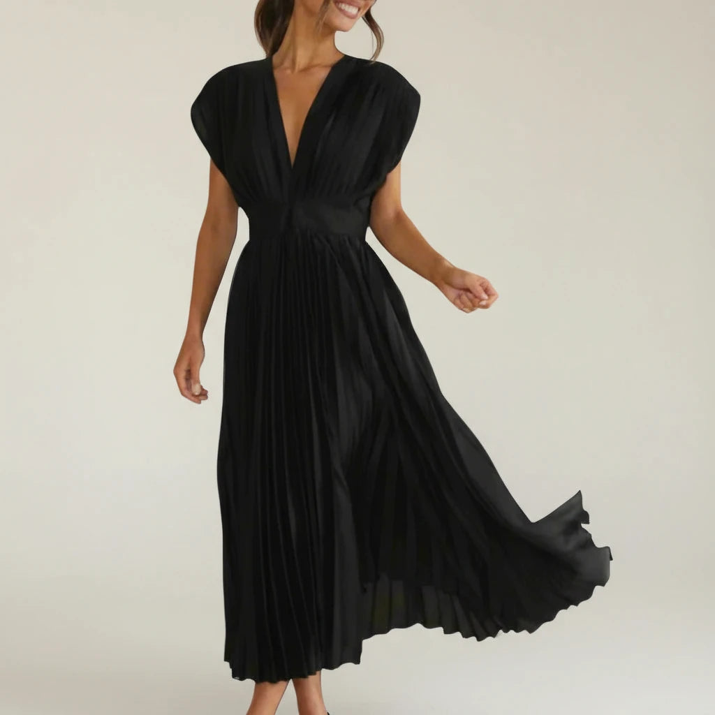 Women's Pleated A-Line Midi Dress