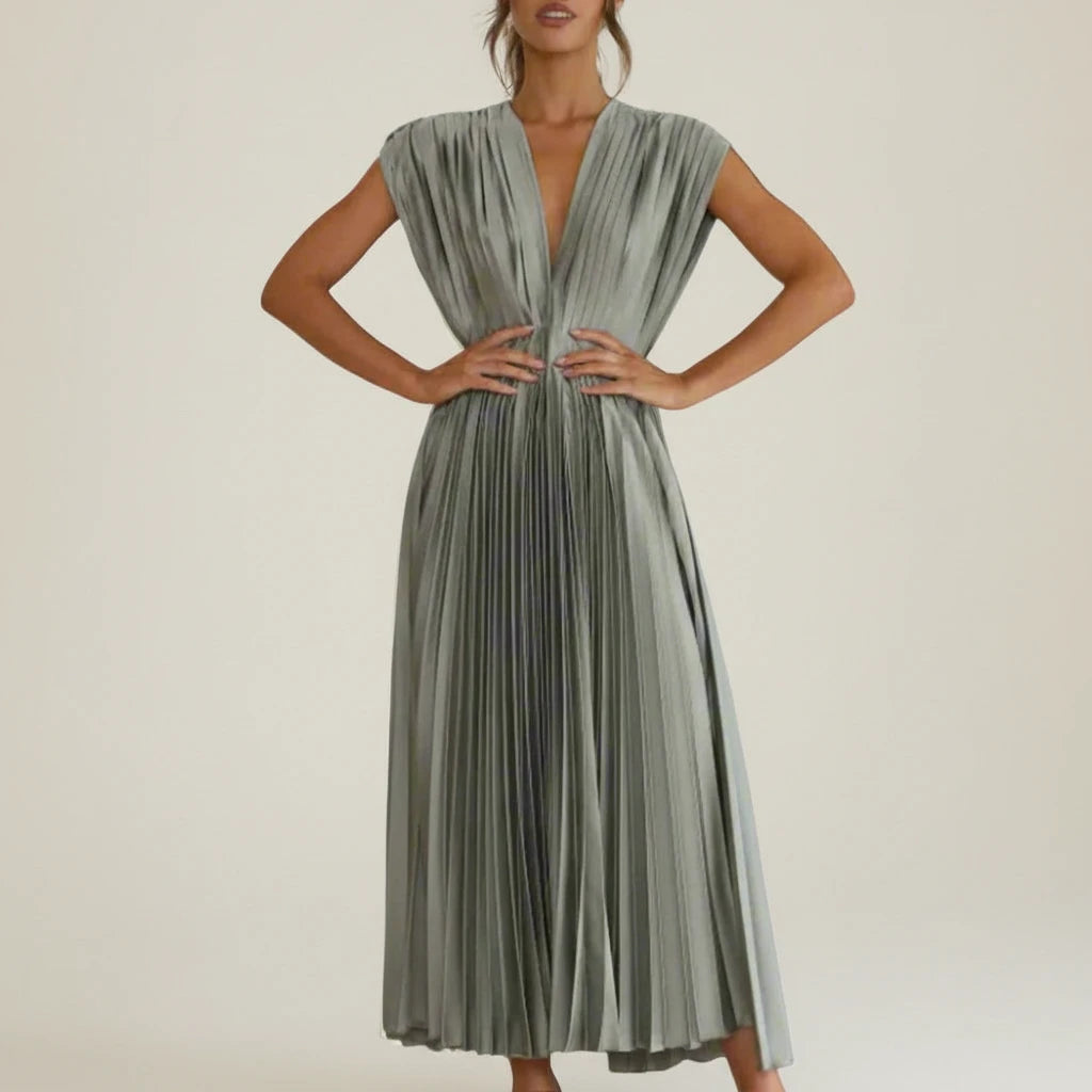 Women's Pleated A-Line Midi Dress